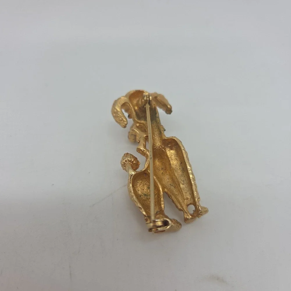 Vintage Poodle Dog Brooch Pin Gold Tone